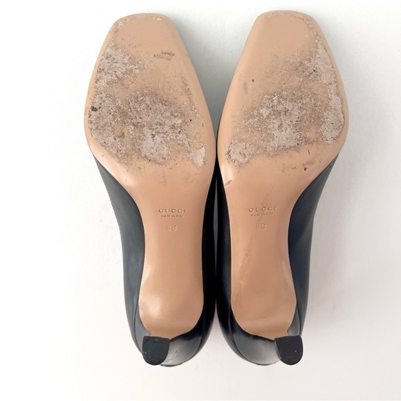 GUCCI | Black Leather GG Interlocking Logo Square Toe Pumps Heels Vintage US 8 - Picture 12 of 14